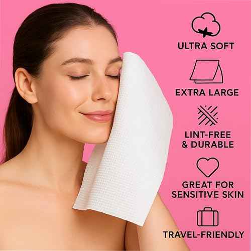 XL Disposable Face Towels ? 50 Count Ultra-Soft 100% Viscose Lint-Free Dry Wipes for Makeup Removal & Skincare, Hygienic Facial Towelettes for Sensitive Skin, Travel & Daily Use