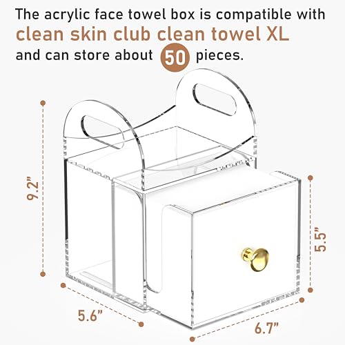 Acrylic Disposable Face Towel Storage Box Compatible with Clean Skin Club Clean Towels XL, Face Towel Holder with Drawer for Bathroom, Makeup Organizer for Vanity Table (Excluding Facial Towels)