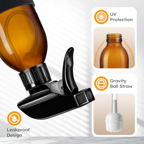 360° Glass Spray Bottles, 4oz, Adjustable Nozzle, 2 Pack