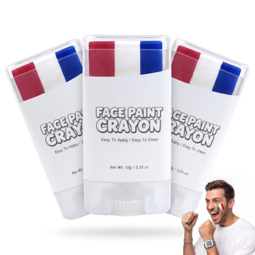 Red White Blue Face Paint Sticks for Sports - 3PC Set