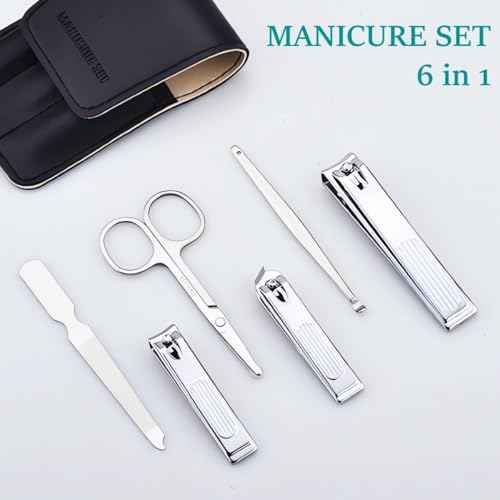 Nail Clipper Set, 6 Pcs Toenail Clippers, Stainless Steel Fingernail Clipper, and PU Leather Manicure Set, Purse Essentials Travel Nail Kit Gift Ideas