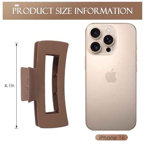 8 Pcs Large Hair Claw Clips 4.1 Inch Non-slip Big Square Matte Hair Claws for Women, Strong Hold Banana Clip for Thick Thin Hair(Grey/Khaki/Black)