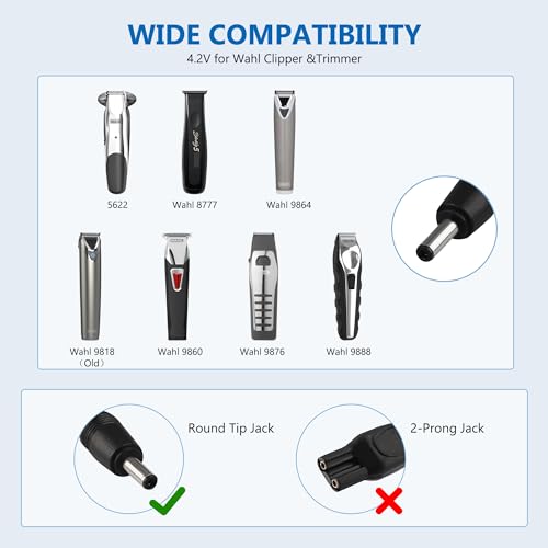 4.2V Charger for Wahl Trimmer 9818 9818L 9888L 9916D 9918D Groomer Clipper 9854-600 9855 79600-2101 S004mu0400090, Replacement Wahl Shaver Trimmer Power Cord with Cleaning Brush