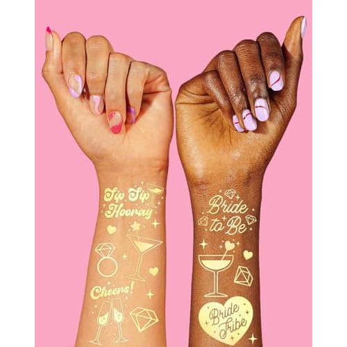 xo, Fetti Gold Bachelorette Tattoos, 54 pcs | Bach Party Favors, Bride Tribe Temporary Tats, Metallic Bridal Party Accessory, Bridesmaid Gift