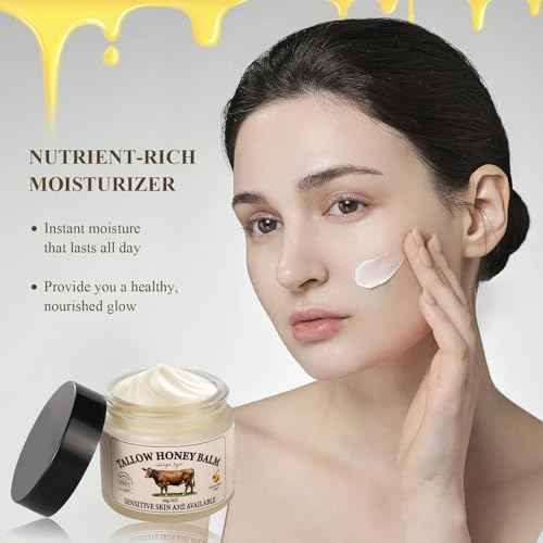 Beef Tallow for Skin, Whipped Tallow and Honey Balm Tallow Face Moisturizer, 100% Pure Beef Tallow Balm Blend of Vitamins Grass Fed Beef Tallow, All-Natural Moisturizer Hydrates and Nourishes the Skin