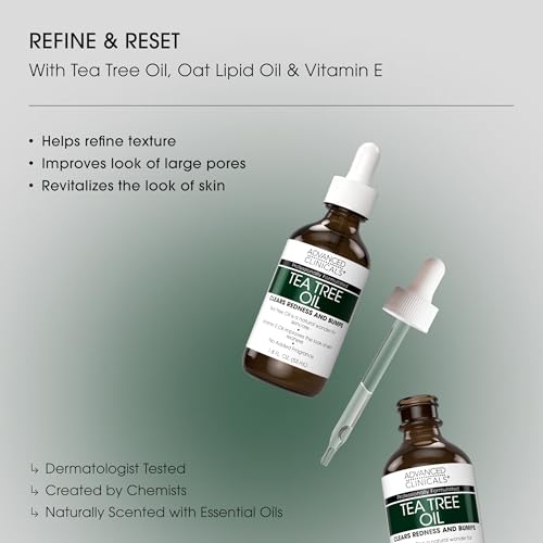 Advanced Clinicals Tea Tree Oil For Skin Facial Serum | Tea Tree Serum For Face With Vitamin E + Botanicals To Help Improve Appearance Of Large Pores & Skintone For Smoother Looking Skin, 1.8 Fl Oz