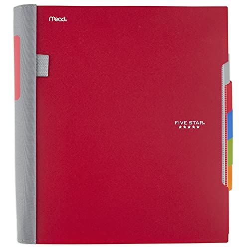 Five Star Spiral Notebook + Study App, 5 Subject, College Ruled Paper, Advance Notebook with Spiral Guard, Movable Tabbed Dividers and Expanding Pockets, 8-1/2" x 11", 200 Sheets, Red (73146)