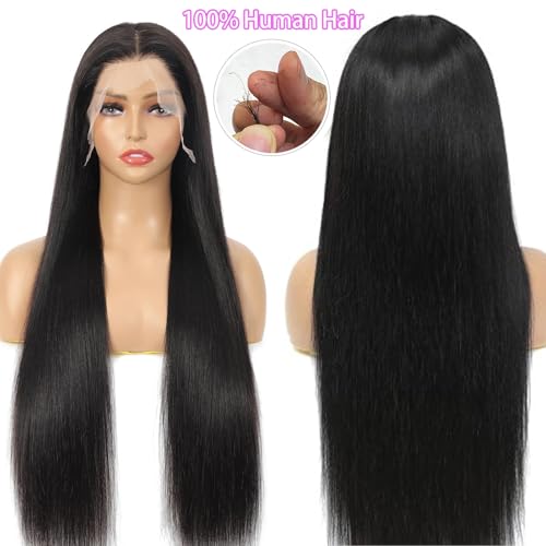 30 Inch Straight Lace Front Human Hair Wig 13x6 HD Swiss Lace Natural Color