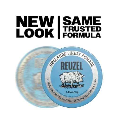 REUZEL Blue Pomade, Strong All Day Hold, Water Soluble Styling, High Shine and Flake Free, Easy To Wash Out, For All Hair Types