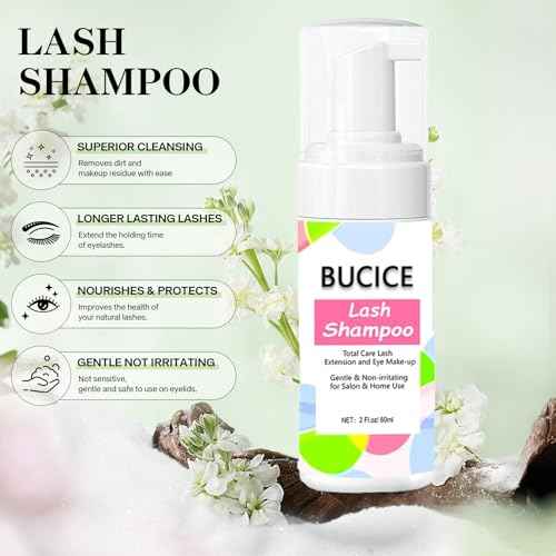 Lash Shampoo Kit-60ML Lash Cleaning Set with Rechargeable Eyelash Fan/Mascara/Resin Bottle, Oil-Free Cleansing Kit for Lash Washing/Extension/Home Salon Use