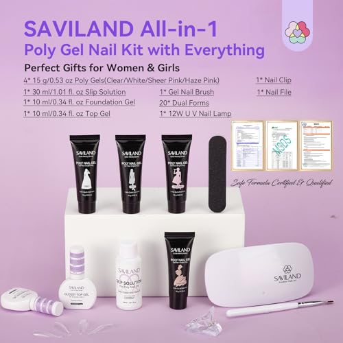 SAVILAND Poly Gel Nail Kit with UV Lamp - 4 Colors