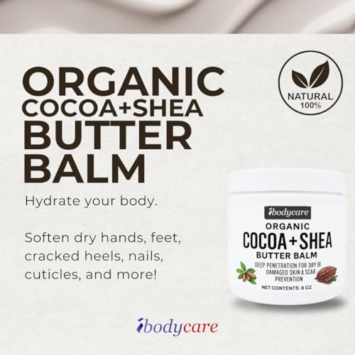 Organic Raw Cocoa Butter Shea Butter Body Balm with Coconut Oil, 8 oz Unrefined Natural Body Butter Blend with Shea Butter Moisture for Women, Baby, Children, Men, All Body (2)