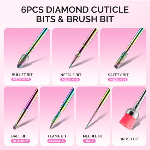 MelodySusie 13Pcs Nail Drill Bits Set - Pink & Colorful Tungsten, Ceramic & Diamond