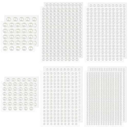1982 Pcs Self-Adhesive Pearl Stickers, Multiple Sizes, Decorative Pearl Gems for Face, Crafts, Hair, Makeup, Nail