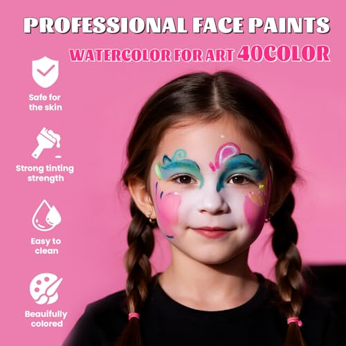 40 Color Face Paint Kit with Brushes - Water Activated