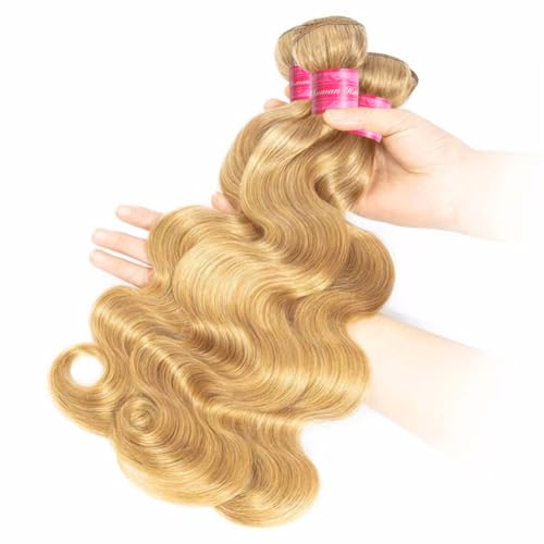 Honey Blonde Body Wave Hair Bundles - 100% Brazilian Remy, 3 Pack (18, 20, 22 Inch)