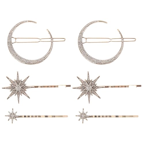 Beaupretty Rhinestone Star Hair Clips Retro Moon Hair Clips Snowflake Bobby Pin Hair Accessories for Women Girls Golden