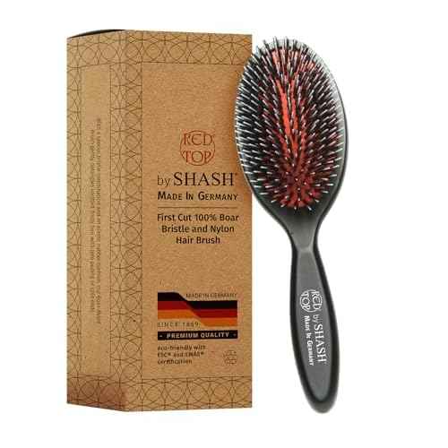 SHASH Since 1869 Hand Made In Germany - Nylon, 100% First Cut Boar Bristle Brush Suitable For Normal to Thick Hair - Gently Detangles, No Pulling or Split Ends - Softens Improves Texture, (Medium)
