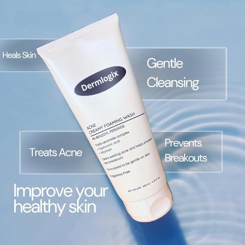 Creamy Acne Foaming Wash 4% Benzoyl Peroxide Face Wash With Hyaluronic Acid & Ceramides Gentle Daily Acne Skin Care 6.76 Fl Oz