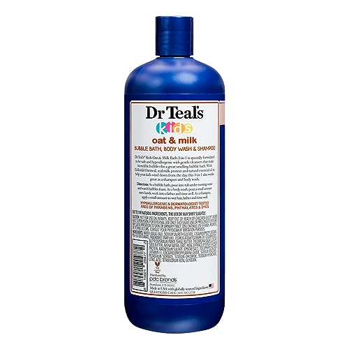 Dr Teal's Oat & Milk with Shea Butter, Cocoa Butter & Essential Oil 3-in-1 Bubble Bath, Body Wash, & Shampoo, 20 Fl Oz