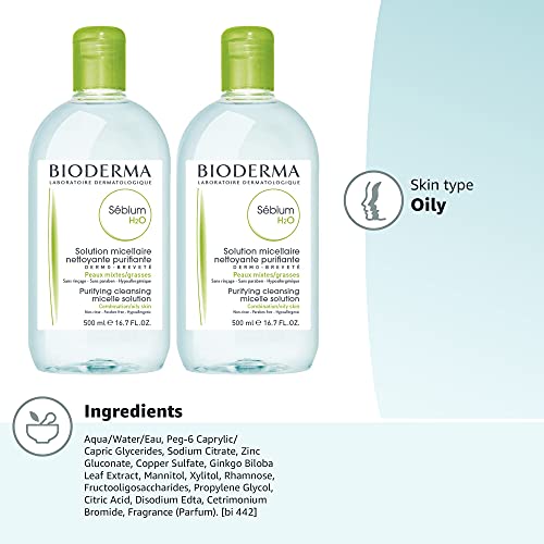 Bioderma - Sébium H2O - Micellar Water - Cleansing and Make-Up Removing - for Combination to Oily Skin 33.4 Fl Oz