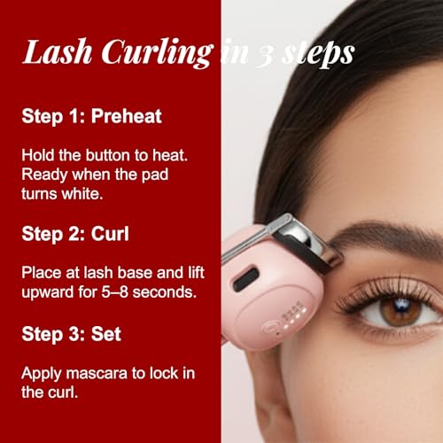 Heated Eyelash Curler, Electric Eyelash Curler£¬10s Fast Heating£¬4 Temp Levels, Long-Lasting 24H Curl, USB Rechargeable, Smart Memory, Gentle Clamp, Portable,LOOMADE