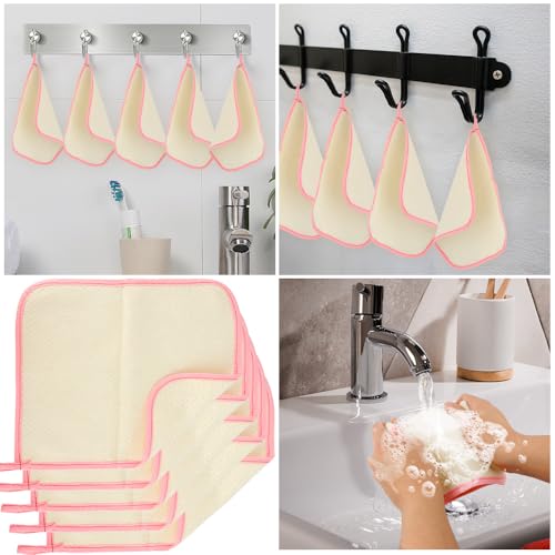 10Pcs Wash Cloths,Exfoliating Body Scrubber,Body Scrubber Exfoliator,Pink Frame Exfoliating Washcloth,Face Cloths for Washing Face,Loofah Exfoliating Body Scrubber,Wash Rags for Body,Exfoliating Towel