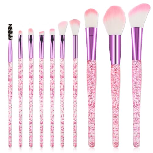 10-Piece Glitter Makeup Brush Set with Crystal Handles