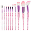 10-Piece Glitter Makeup Brush Set with Crystal Handles