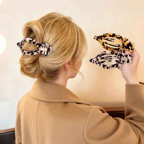 2 Pack Hair Clips for Women French Flat Claw Clips Celluloid Leopard Print Barrettes Nonslip Claw Clips Side Slide Volume Clips for Girls