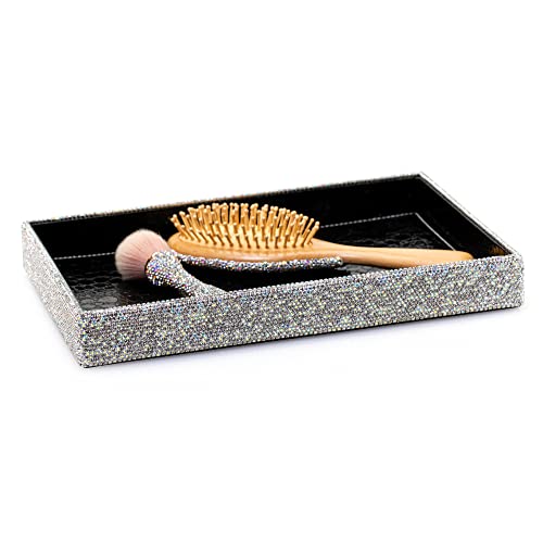 TISHAA Bling Decorative Tray Holder ? Makeup Cosmetic Jewelry Ring Key Display Dish Plate Storage Organizer Crystal Rhinestone Glitter Vanity Bathroom Bedroom Home Decor (White)
