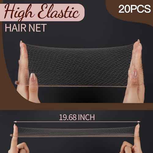 Fandamei Hair Accessories Set: 20PCS Mesh Hair Nets Invisible and 40PCS U Shaped Hair Pins for Women, Girls, Ballet Bun Maker & Dance (Hair Nets- 20 inch(50cm), Hair Pins- 2.4 inch(6cm)),Tan Brown