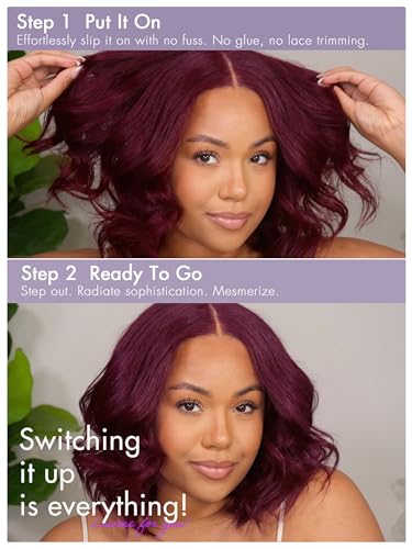 LUVME HAIR 10" Burgundy 99J Bob Wig - Pre Cut Glueless HD Lace Closure