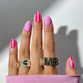 Byeokip Almond Short2 Rose Pink Press On Nails Set - Reusable Fake Nails with Stripe Design, Glossy Finish, 24 Pcs