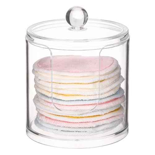 Tbestmax Plastic Cotton Round Holder and Dispenser, Clear Cotton Pads Storage Bathroom Canister Vanity Makeup Organizer