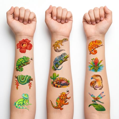 96 PCS Reptile Temporary Tattoos for Kids