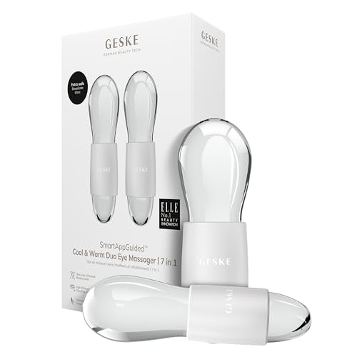 GESKE SmartAppGuided¢â Cool & Warm Duo Eye Massager | 7 in 1 | Time-saving Dual Massager | For Eyes & Face | Battery-free Cooling & Warming | Firms, Relaxes & De-Puffs Skin