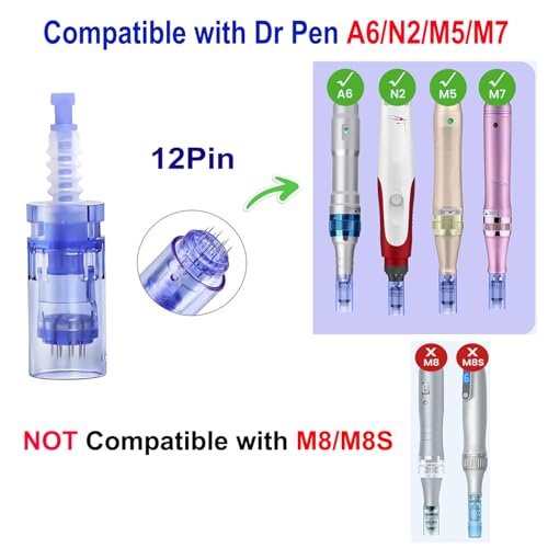 12 Pin Microneedling Cartridges for Dr Pen A6 A10 N2 M7 M5 (20 Pack)