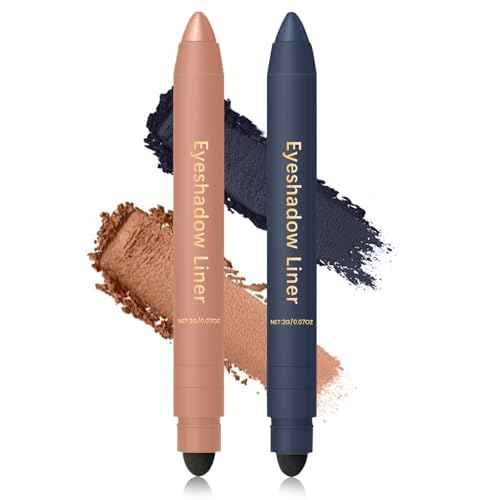 Eyeshadow Stick,Shadow Liner 2-in-1 Eyeliner & Eyeshadow,Perfect Color Duo-Shadow Liner 2-in-1 Eyeliner,Easy to Color, Effortless & Long-Lasting Makeup for Defined Eyes(Navy+Champagne)