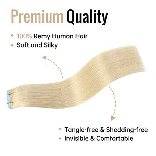 JESSBO Tape in Hair Extensions Human Hair Bleach Blonde 100% Real Human Hair 22 inch 20pcs 40g/pack Straight Seamless Skin Weft Tape in Hair Exensions For Woman (22 Inch #613)