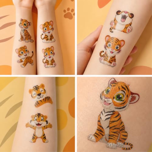 Tiger Temporary Tattoos for Kids - 100PCS Safari Party Pack
