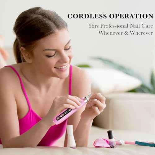 ENGERWALL Professional Manicure Pedicure Kit, Electric Nail File Set, Portable Cordless Electric Nail Drill Machine, 10 Speeds Nail Care Tool for Grind Trim Polish, Pink