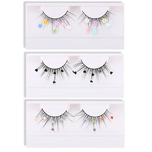 Dramatic Glitter False Eyelashes with Decorative Heart & Flower (3 Pairs)