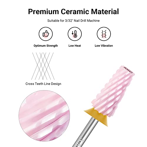 MelodySusie Ceramic Tapered Barrel Nail Drill Bits, 3/32'' Carbide Tungsten Bits, Suitable for Manicure Pedicure Cuticle Gel Polishing, Technicians Bits, Pink, Series Bit-S, Double Coarse