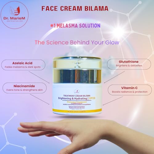 FACE CREAM BIL?MA Brightening & Hydrating Treatment Cream ? Melasma & Dark Spot Corrector with Azelaic Acid, Niacinamide & Glutathione ? SPF 30 ? 50 ml / 1.67 fl oz