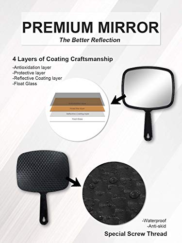 Large Hand Mirror 10.3" Black with Handle - Handheld
