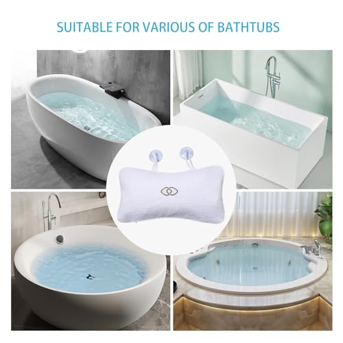 YUET Bathtub Pillow with Suction Cups - Non-Slip Bath Headrest