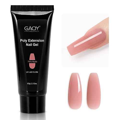 GAOY Poly Gel, 60g Nail Extension Gel, Pink Nude Builder Enhancement for Beginner & Professional Nail Art Salon DIY at Home