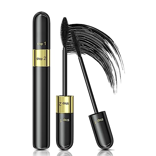 KUNSHNBEI 2-in-1 Black 4D Silk Mascara - 5x Longer Waterproof, Washable, No Clumping, Pack of 1
