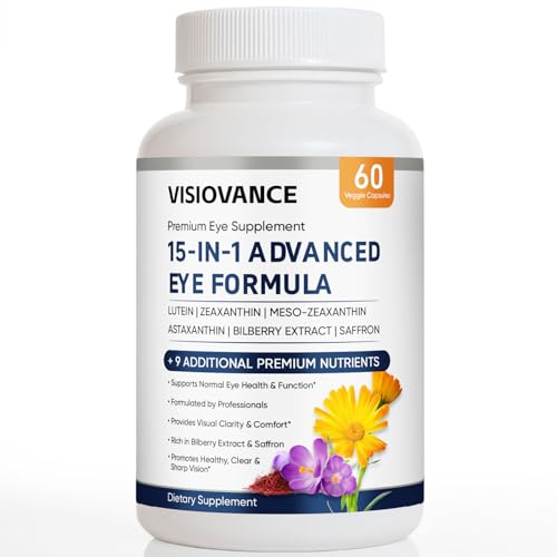 VisioVance 15 in 1 Advanced Eye Formula - Eye Vitamins with Lutein & Bilberry, 60 Count